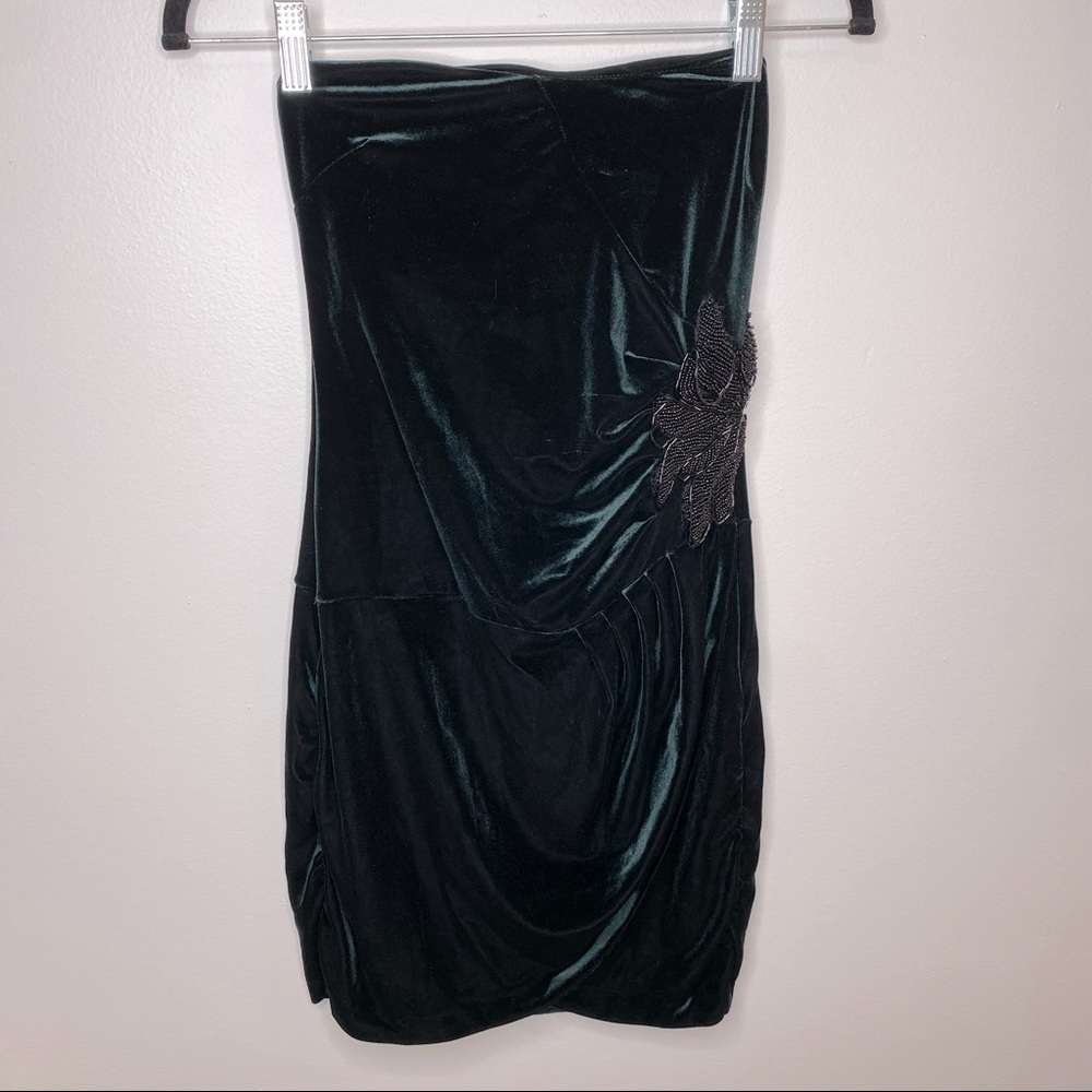 Asos | Dark Green Velvet Strapless Mini Dress